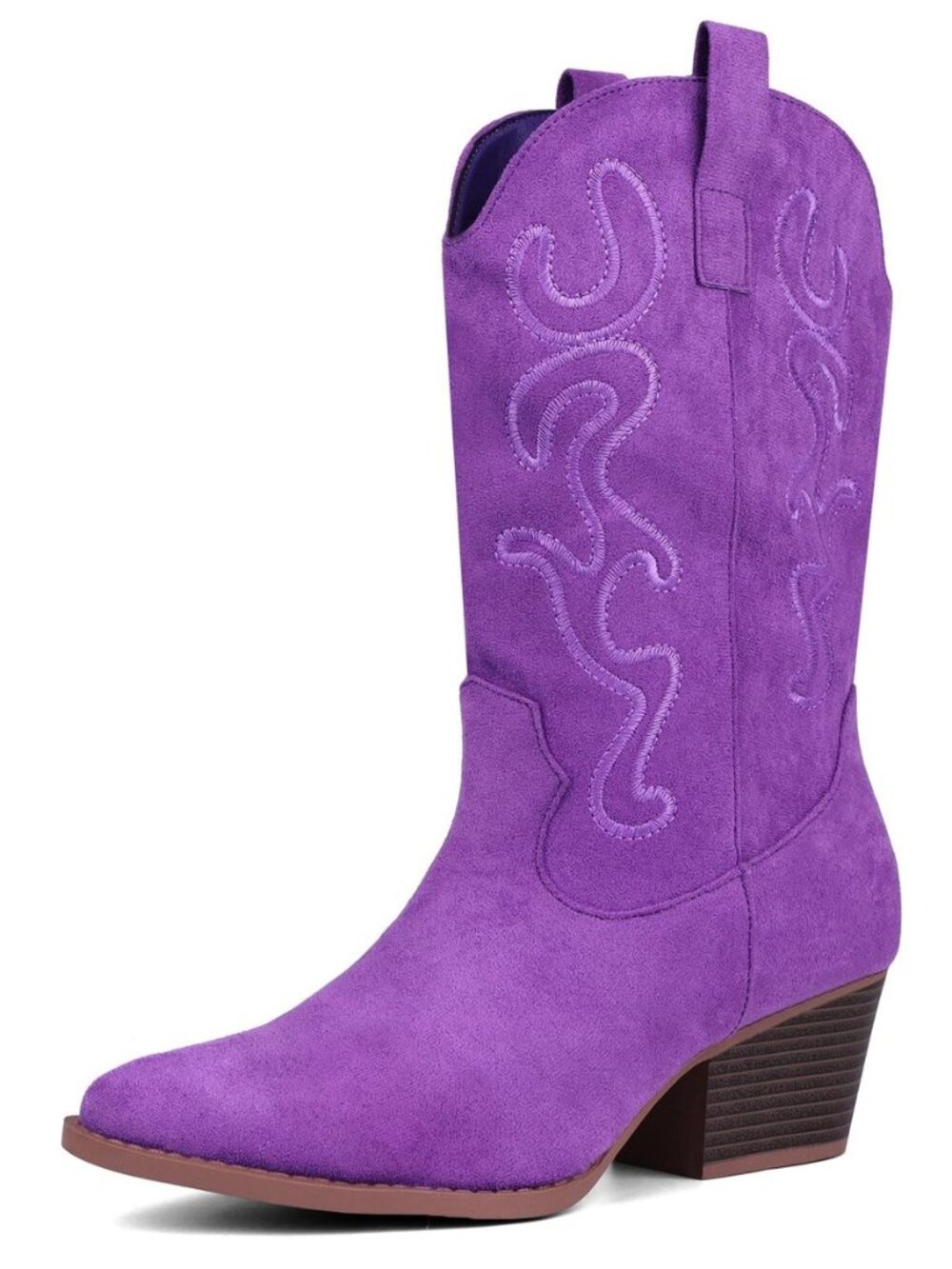 Cowboy Boots for Women Cowgirl Mid Calf Western Embroidered Boot — Low Chunky